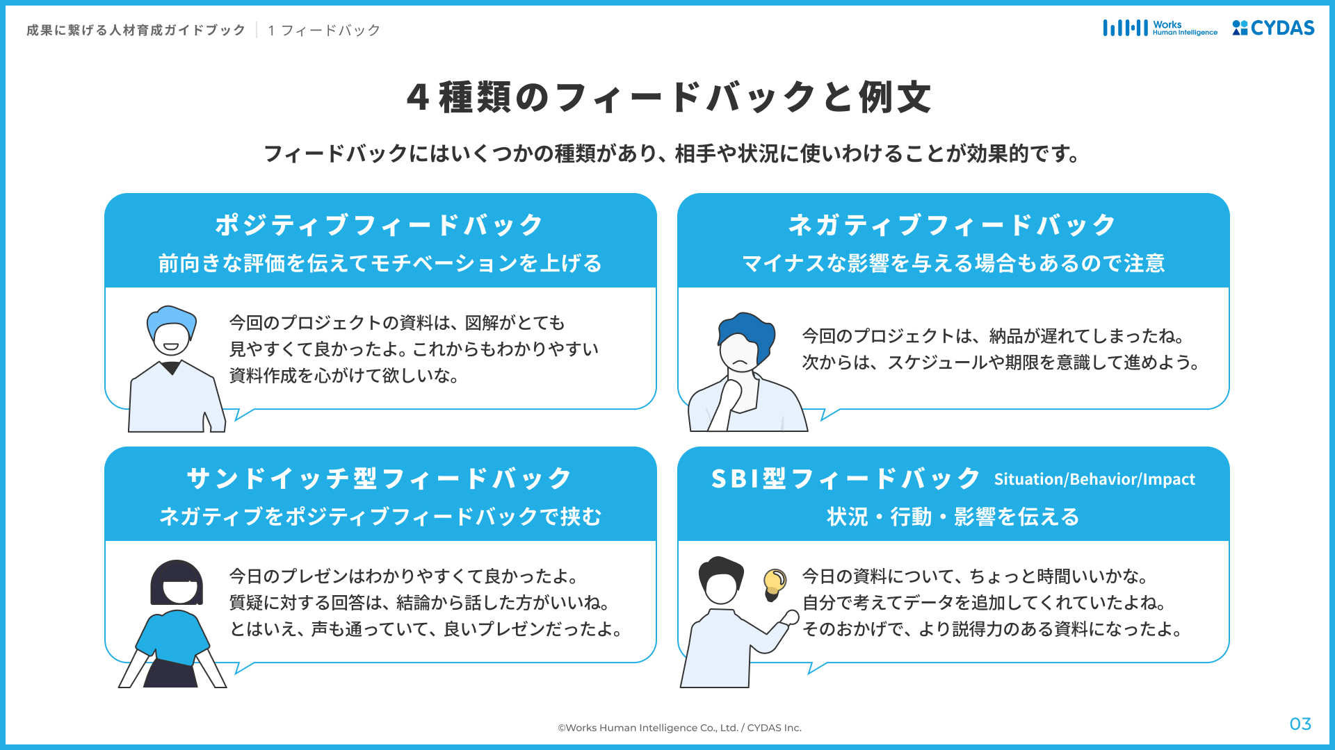 4種類のフィードバックと例文