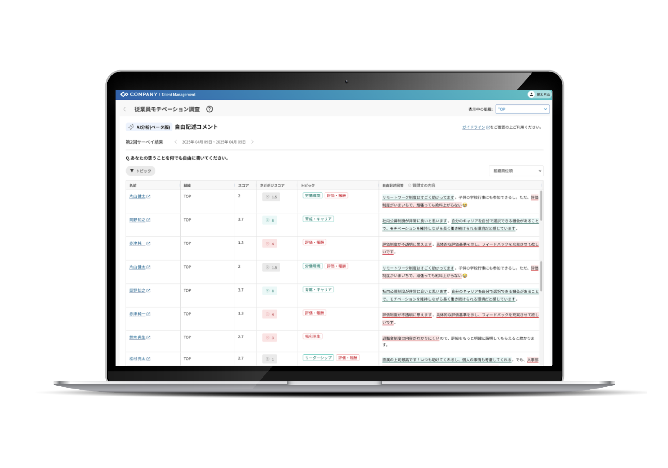 自由記述回答のAI分析